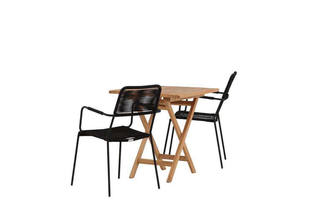 Venture Home Kenya - Folding Table- Natural - Teak - 70*70cm _1+ Lindos Armchair - Black Alu / Black Rope _2