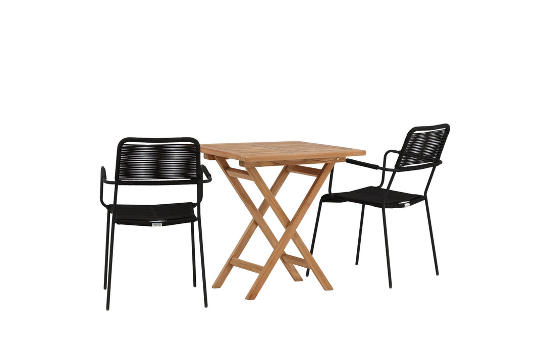 Venture Home Kenya - Folding Table- Natural - Teak - 70*70cm _1+ Lindos Armchair - Black Alu / Black Rope _2