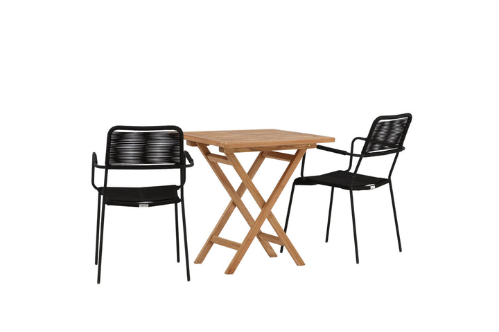 Venture Home Kenya - Folding Table- Natural - Teak - 70*70cm _1+ Lindos Armchair - Black Alu / Black Rope _2
