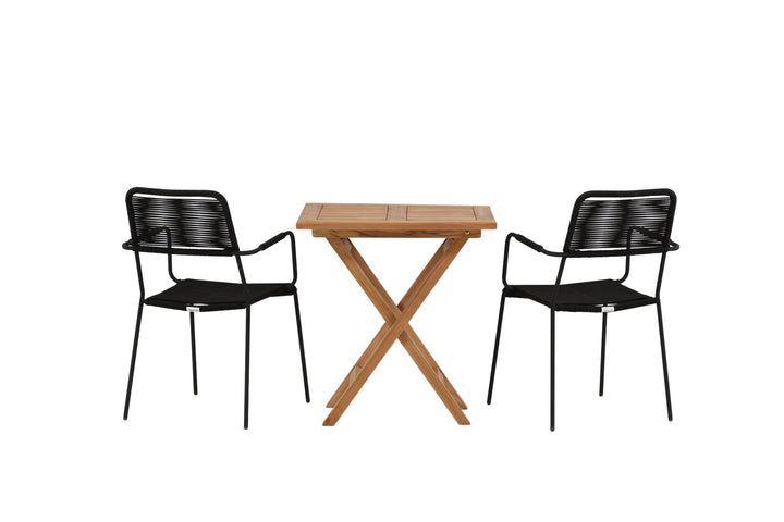 Venture Home Kenya - Folding Table- Natural - Teak - 70*70cm _1+ Lindos Armchair - Black Alu / Black Rope _2