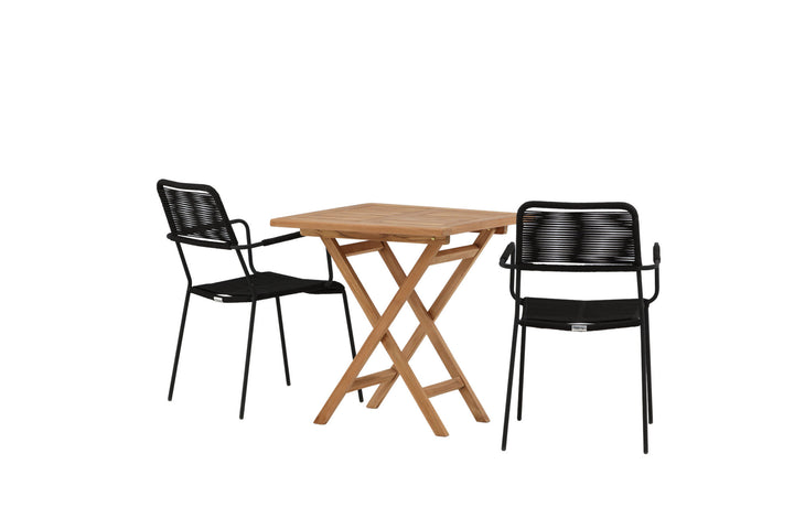 Venture Home Kenya - Folding Table- Natural - Teak - 70*70cm _1+ Lindos Armchair - Black Alu / Black Rope _2