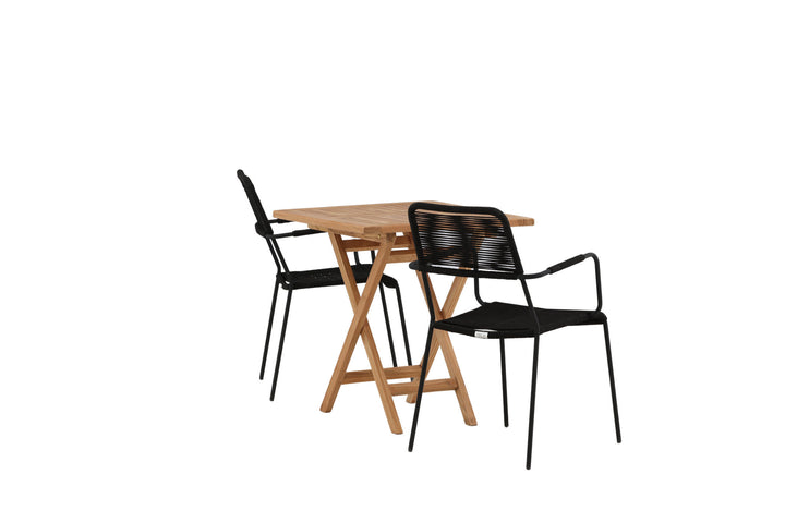 Venture Home Kenya - Folding Table- Natural - Teak - 70*70cm _1+ Lindos Armchair - Black Alu / Black Rope _2