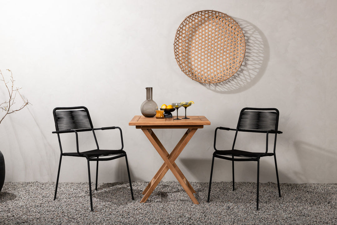 Venture Home Kenya - Folding Table- Natural - Teak - 70*70cm _1+ Lindos Armchair - Black Alu / Black Rope _2