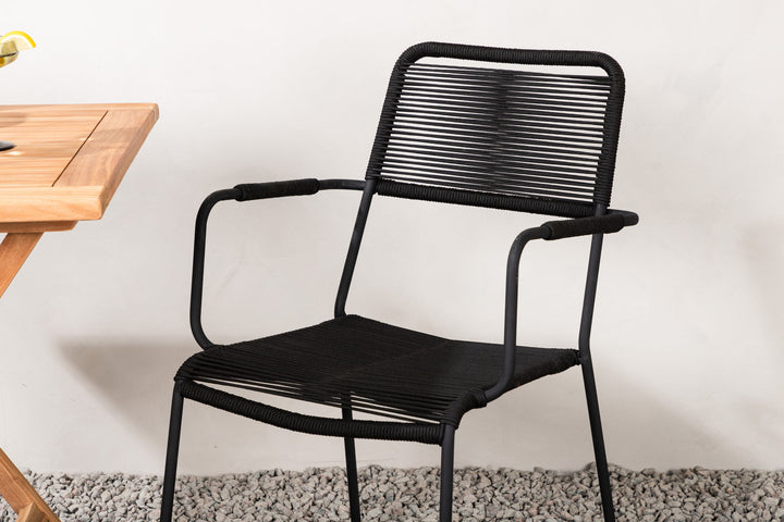 Venture Home Kenya - Folding Table- Natural - Teak - 70*70cm _1+ Lindos Armchair - Black Alu / Black Rope _2