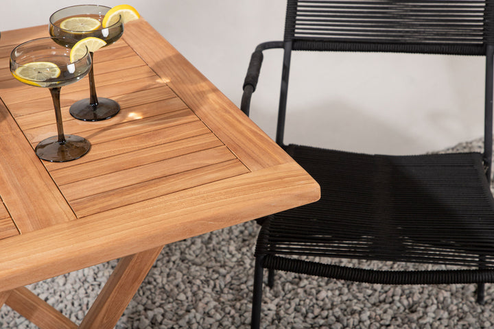 Venture Home Kenya - Folding Table- Natural - Teak - 70*70cm _1+ Lindos Armchair - Black Alu / Black Rope _2