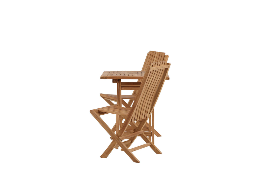 Venture Home Kenya - Folding Table- Natural - Teak - 70*70cm _1+ Ghana - Folding Chair- Natural - Teak - _2