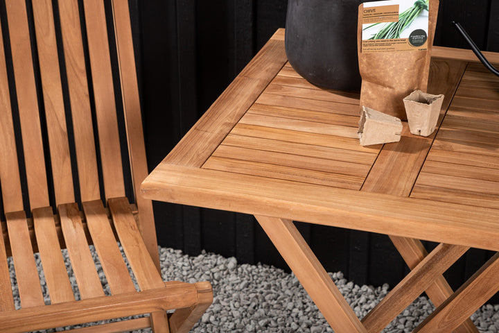 Venture Home Kenya - Folding Table- Natural - Teak - 70*70cm _1+ Ghana - Folding Chair- Natural - Teak - _2