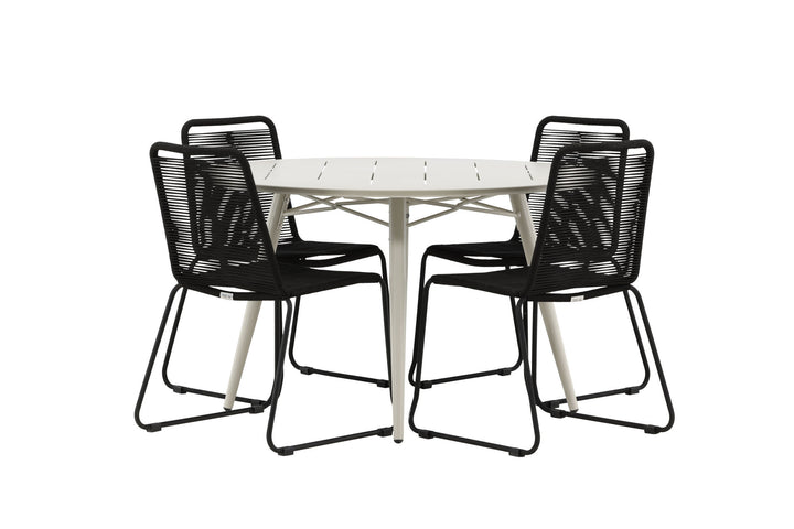 Venture Home Lina Dining Table - Beige - Round 120 cm _1+ Lindos Stacking Chair - Black Alu / Black Rope _4