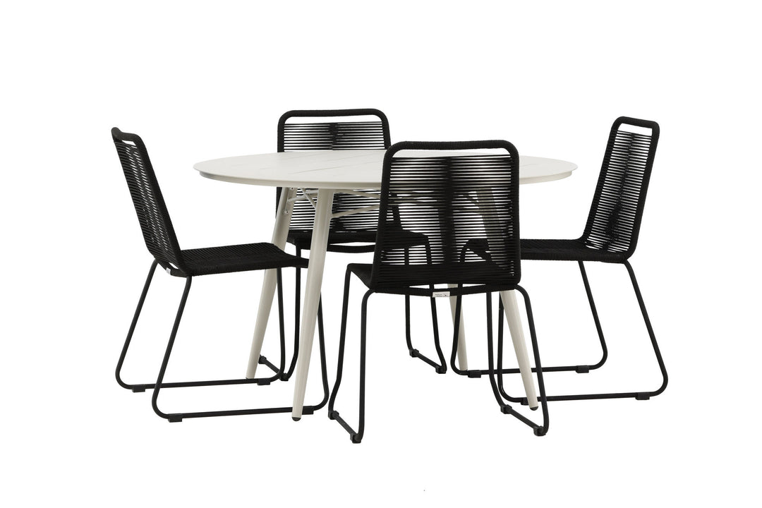 Venture Home Lina Dining Table - Beige - Round 120 cm _1+ Lindos Stacking Chair - Black Alu / Black Rope _4