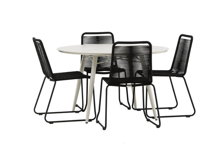 Venture Home Lina Dining Table - Beige - Round 120 cm _1+ Lindos Stacking Chair - Black Alu / Black Rope _4