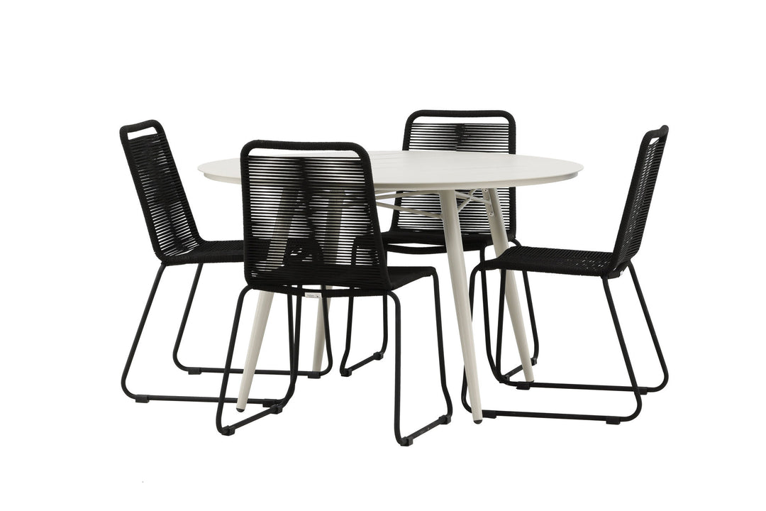 Venture Home Lina Dining Table - Beige - Round 120 cm _1+ Lindos Stacking Chair - Black Alu / Black Rope _4