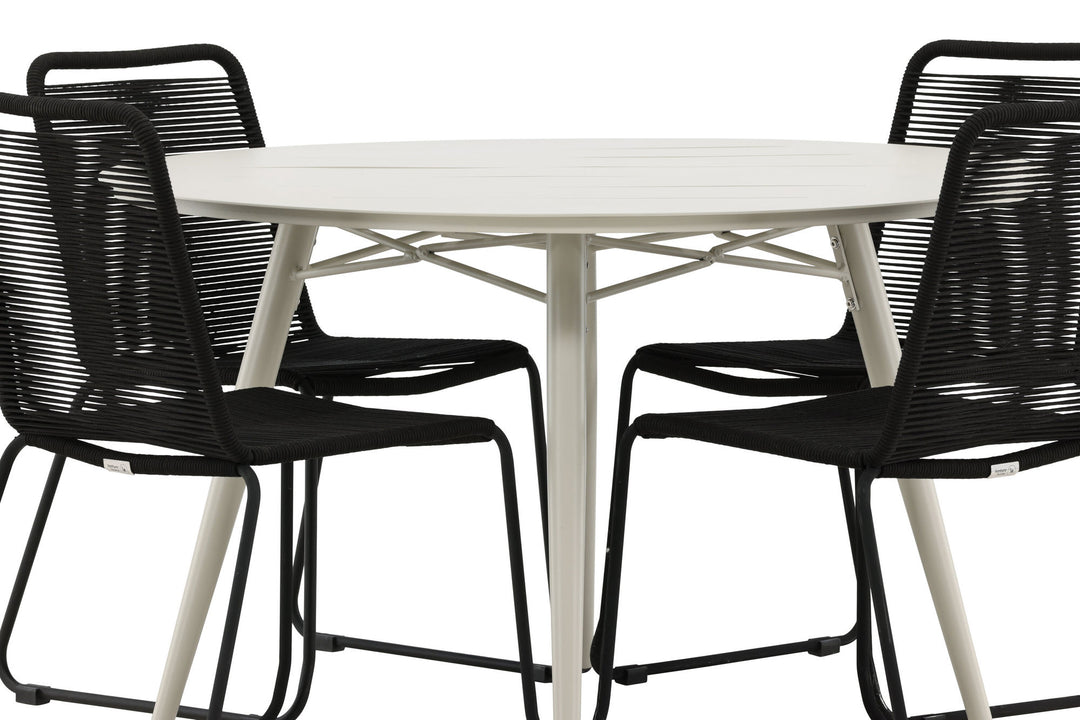 Venture Home Lina Dining Table - Beige - Round 120 cm _1+ Lindos Stacking Chair - Black Alu / Black Rope _4