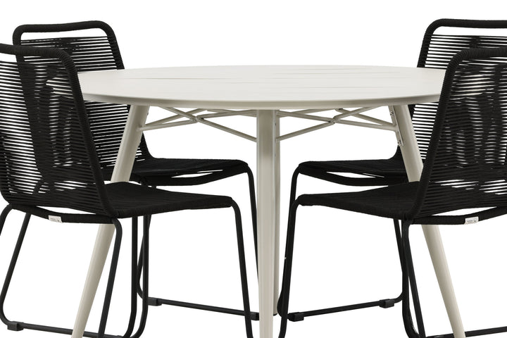 Venture Home Lina Dining Table - Beige - Round 120 cm _1+ Lindos Stacking Chair - Black Alu / Black Rope _4