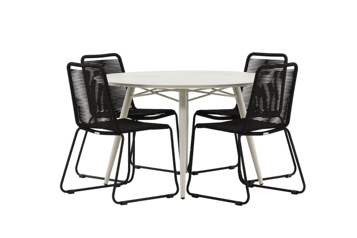 Venture Home Lina Dining Table - Beige - Round 120 cm _1+ Lindos Stacking Chair - Black Alu / Black Rope _4