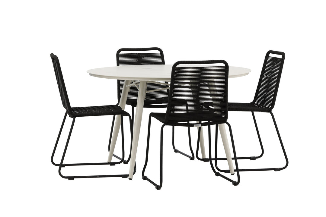 Venture Home Lina Dining Table - Beige - Round 120 cm _1+ Lindos Stacking Chair - Black Alu / Black Rope _4