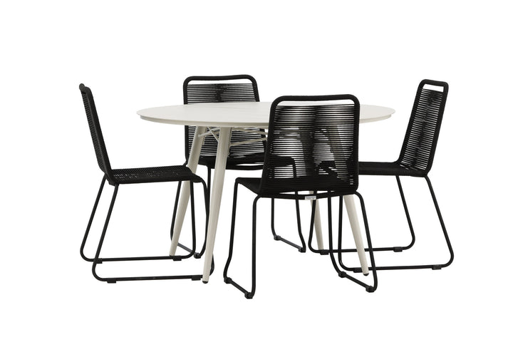 Venture Home Lina Dining Table - Beige - Round 120 cm _1+ Lindos Stacking Chair - Black Alu / Black Rope _4
