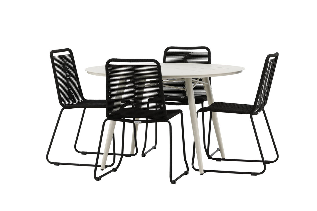 Venture Home Lina Dining Table - Beige - Round 120 cm _1+ Lindos Stacking Chair - Black Alu / Black Rope _4