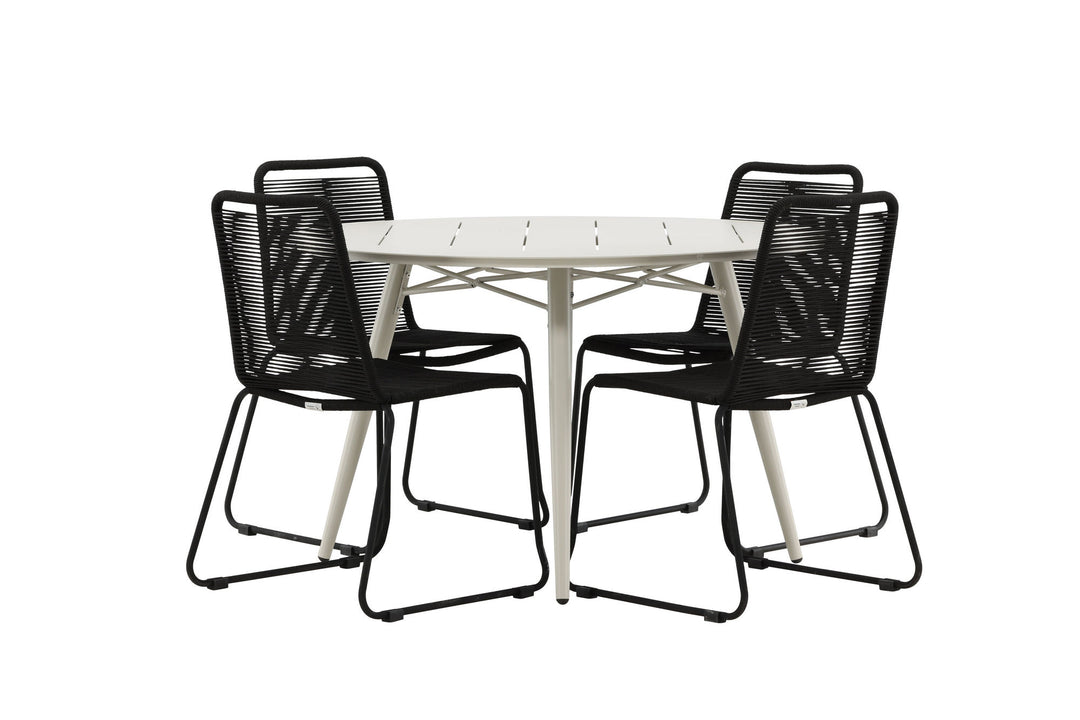 Venture Home Lina Dining Table - Beige - Round 120 cm _1+ Lindos Stacking Chair - Black Alu / Black Rope _4