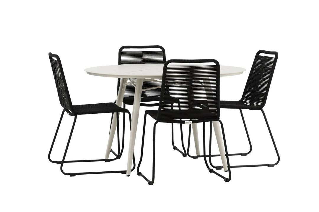Venture Home Lina Dining Table - Beige - Round 120 cm _1+ Lindos Stacking Chair - Black Alu / Black Rope _4
