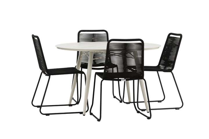 Venture Home Lina Dining Table - Beige - Round 120 cm _1+ Lindos Stacking Chair - Black Alu / Black Rope _4