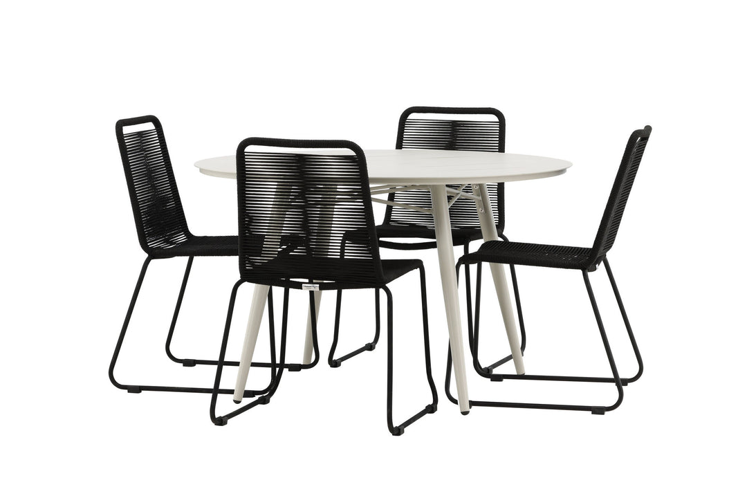 Venture Home Lina Dining Table - Beige - Round 120 cm _1+ Lindos Stacking Chair - Black Alu / Black Rope _4