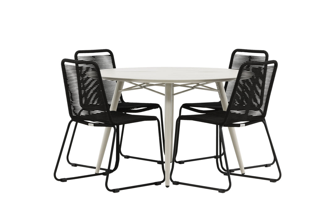 Venture Home Lina Dining Table - Beige - Round 120 cm _1+ Lindos Stacking Chair - Black Alu / Black Rope _4