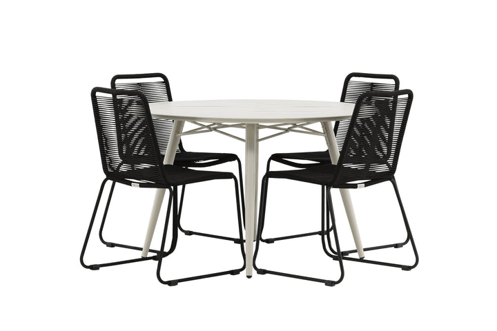 Venture Home Lina Dining Table - Beige - Round 120 cm _1+ Lindos Stacking Chair - Black Alu / Black Rope _4