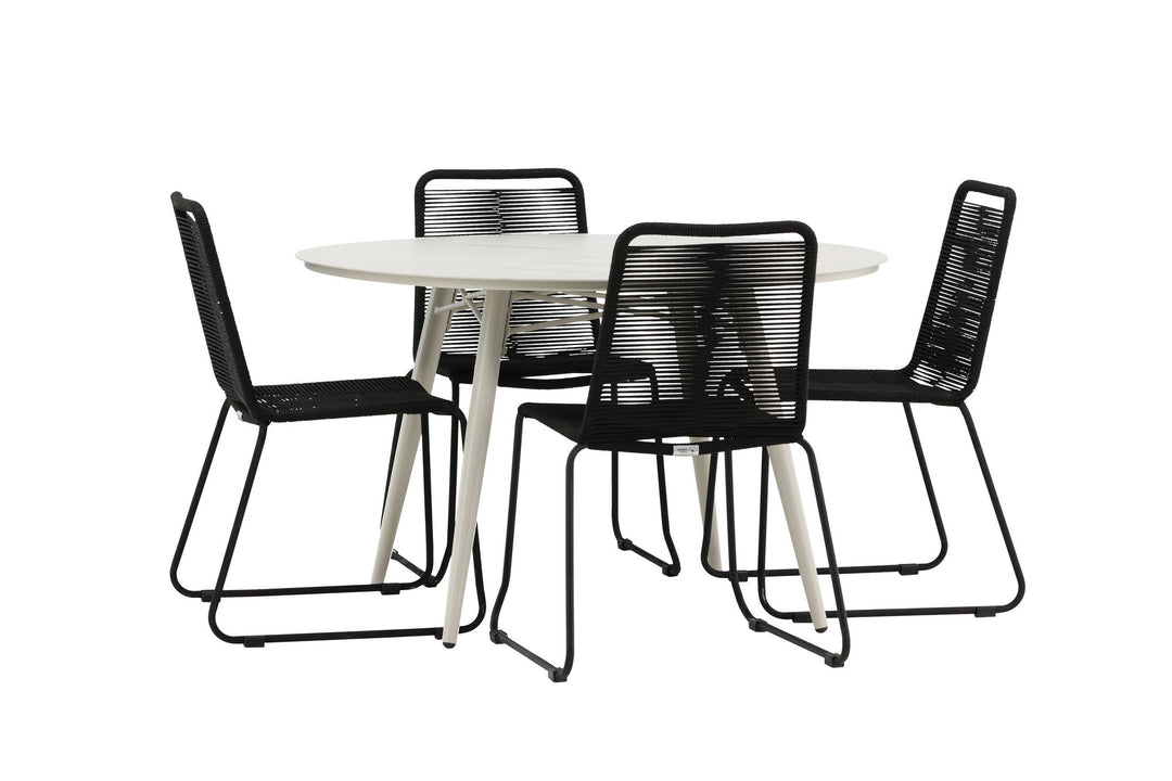 Venture Home Lina Dining Table - Beige - Round 120 cm _1+ Lindos Stacking Chair - Black Alu / Black Rope _4