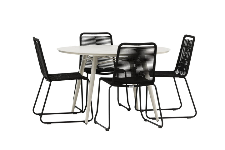 Venture Home Lina Dining Table - Beige - Round 120 cm _1+ Lindos Stacking Chair - Black Alu / Black Rope _4