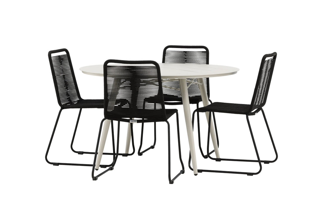 Venture Home Lina Dining Table - Beige - Round 120 cm _1+ Lindos Stacking Chair - Black Alu / Black Rope _4