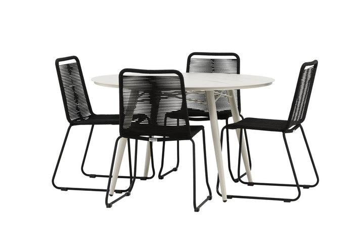 Venture Home Lina Dining Table - Beige - Round 120 cm _1+ Lindos Stacking Chair - Black Alu / Black Rope _4
