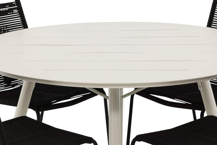 Venture Home Lina Dining Table - Beige - Round 120 cm _1+ Lindos Stacking Chair - Black Alu / Black Rope _4