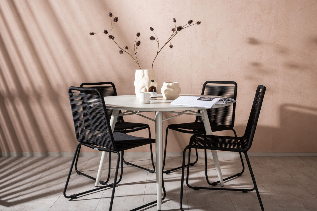 Venture Home Lina Dining Table - Beige - Round 120 cm _1+ Lindos Stacking Chair - Black Alu / Black Rope _4