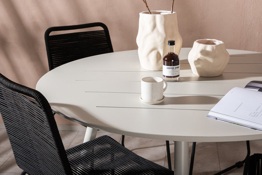 Venture Home Lina Dining Table - Beige - Round 120 cm _1+ Lindos Stacking Chair - Black Alu / Black Rope _4