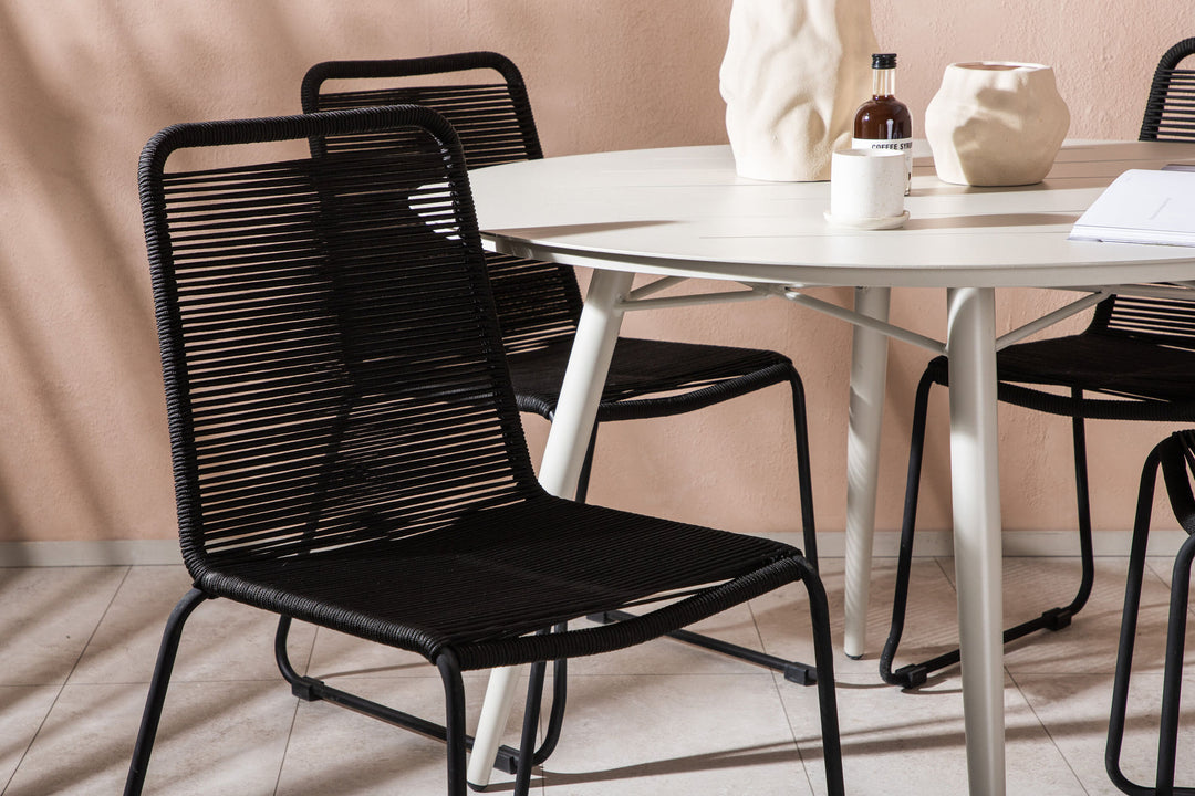 Venture Home Lina Dining Table - Beige - Round 120 cm _1+ Lindos Stacking Chair - Black Alu / Black Rope _4