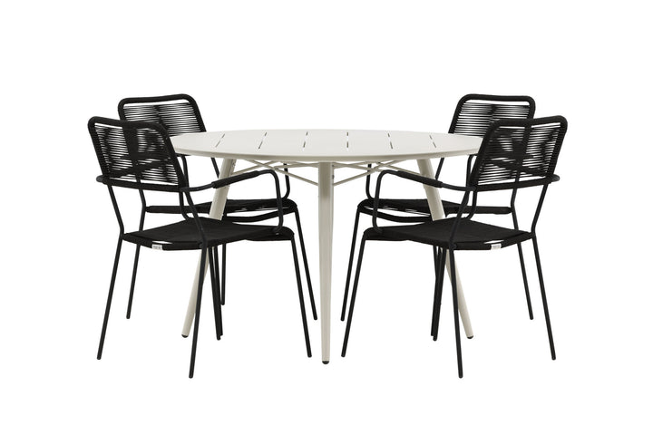 Venture Home Lina Dining Table - Beige - Round 120 cm _1+ Lindos Armchair - Black Alu / Black Rope _4