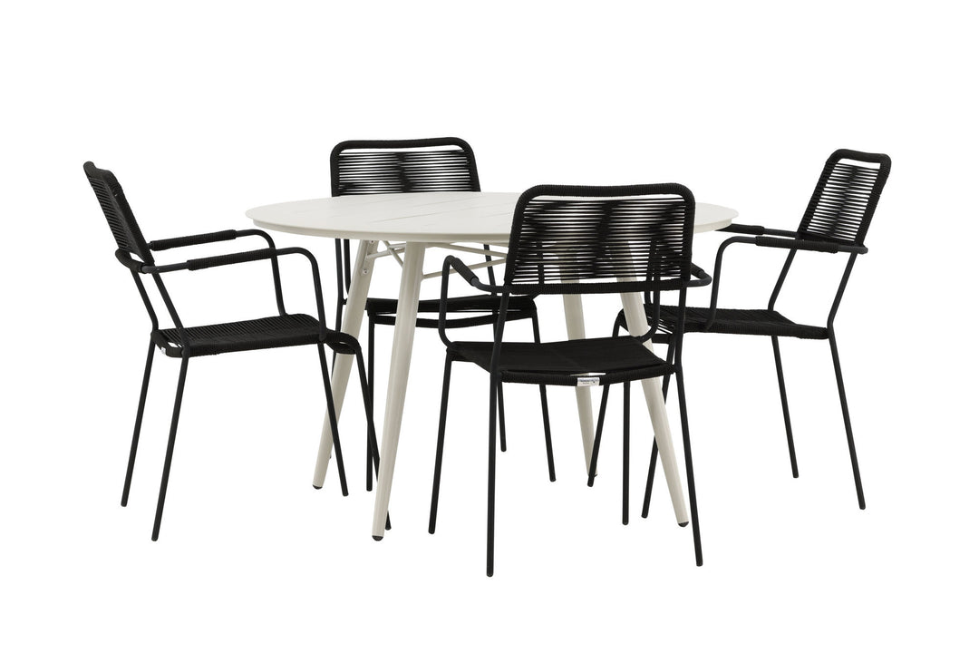 Venture Home Lina Dining Table - Beige - Round 120 cm _1+ Lindos Armchair - Black Alu / Black Rope _4