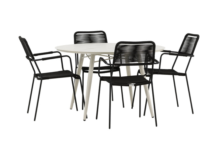 Venture Home Lina Dining Table - Beige - Round 120 cm _1+ Lindos Armchair - Black Alu / Black Rope _4