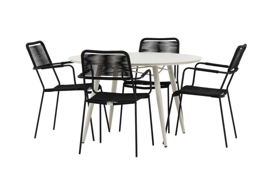 Venture Home Lina Dining Table - Beige - Round 120 cm _1+ Lindos Armchair - Black Alu / Black Rope _4