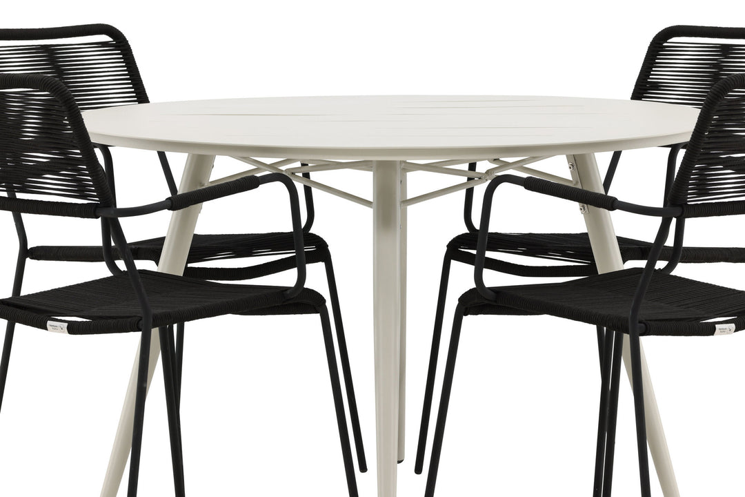 Venture Home Lina Dining Table - Beige - Round 120 cm _1+ Lindos Armchair - Black Alu / Black Rope _4