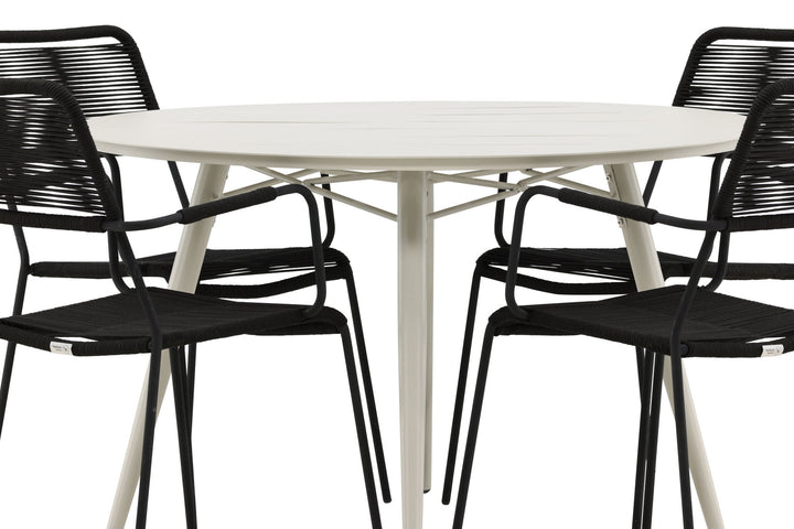 Venture Home Lina Dining Table - Beige - Round 120 cm _1+ Lindos Armchair - Black Alu / Black Rope _4