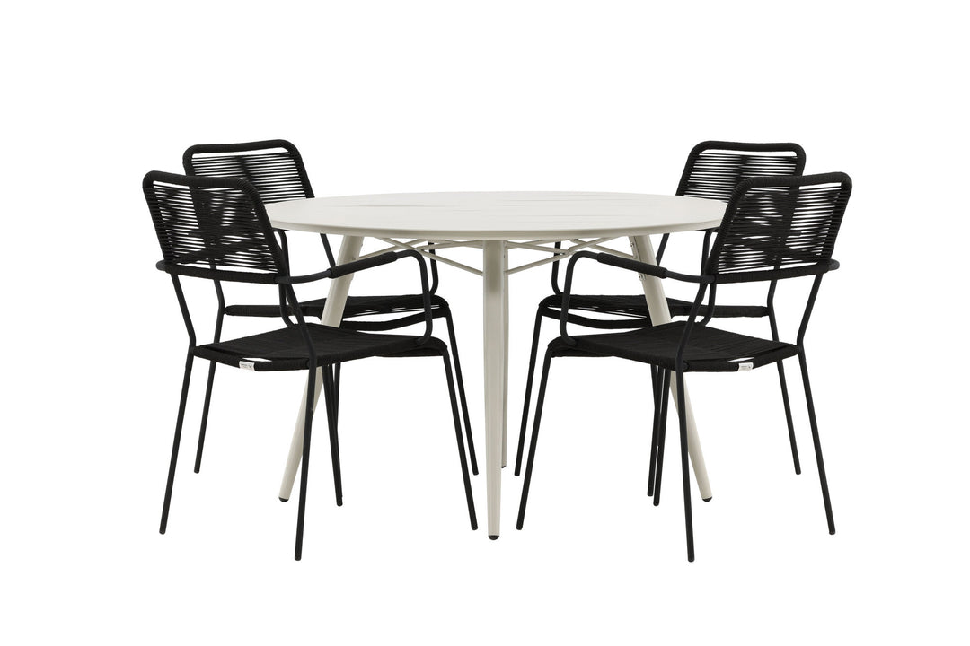 Venture Home Lina Dining Table - Beige - Round 120 cm _1+ Lindos Armchair - Black Alu / Black Rope _4