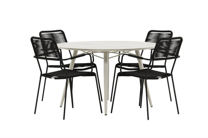 Venture Home Lina Dining Table - Beige - Round 120 cm _1+ Lindos Armchair - Black Alu / Black Rope _4