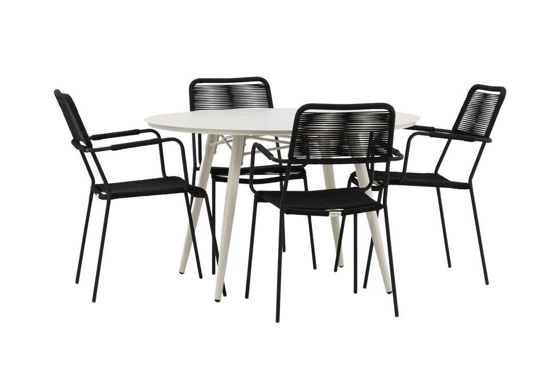Venture Home Lina Dining Table - Beige - Round 120 cm _1+ Lindos Armchair - Black Alu / Black Rope _4