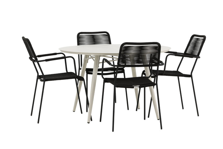 Venture Home Lina Dining Table - Beige - Round 120 cm _1+ Lindos Armchair - Black Alu / Black Rope _4