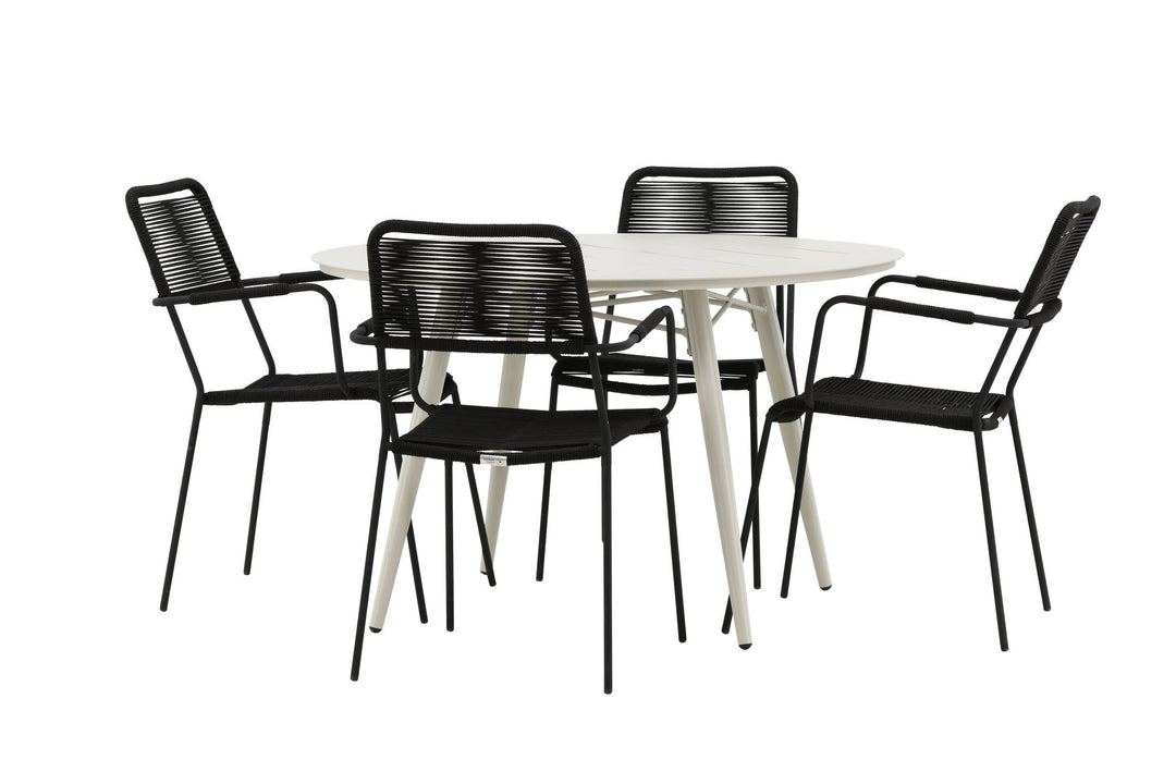 Venture Home Lina Dining Table - Beige - Round 120 cm _1+ Lindos Armchair - Black Alu / Black Rope _4