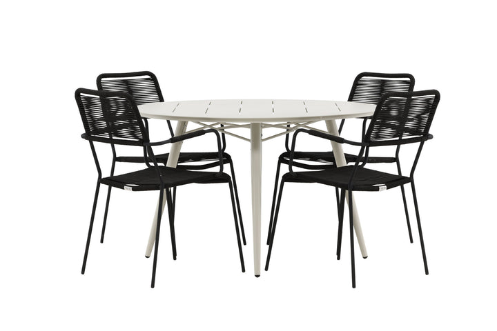 Venture Home Lina Dining Table - Beige - Round 120 cm _1+ Lindos Armchair - Black Alu / Black Rope _4
