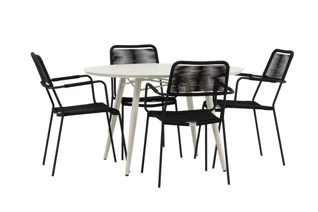Venture Home Lina Dining Table - Beige - Round 120 cm _1+ Lindos Armchair - Black Alu / Black Rope _4