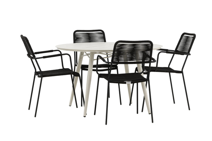 Venture Home Lina Dining Table - Beige - Round 120 cm _1+ Lindos Armchair - Black Alu / Black Rope _4