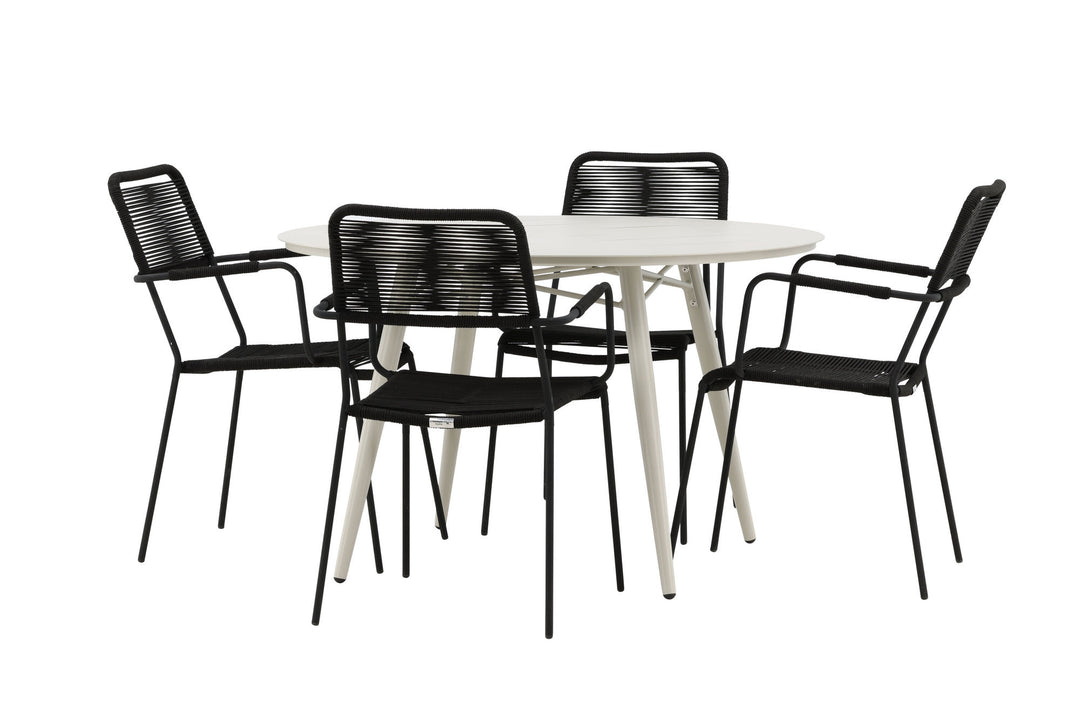 Venture Home Lina Dining Table - Beige - Round 120 cm _1+ Lindos Armchair - Black Alu / Black Rope _4